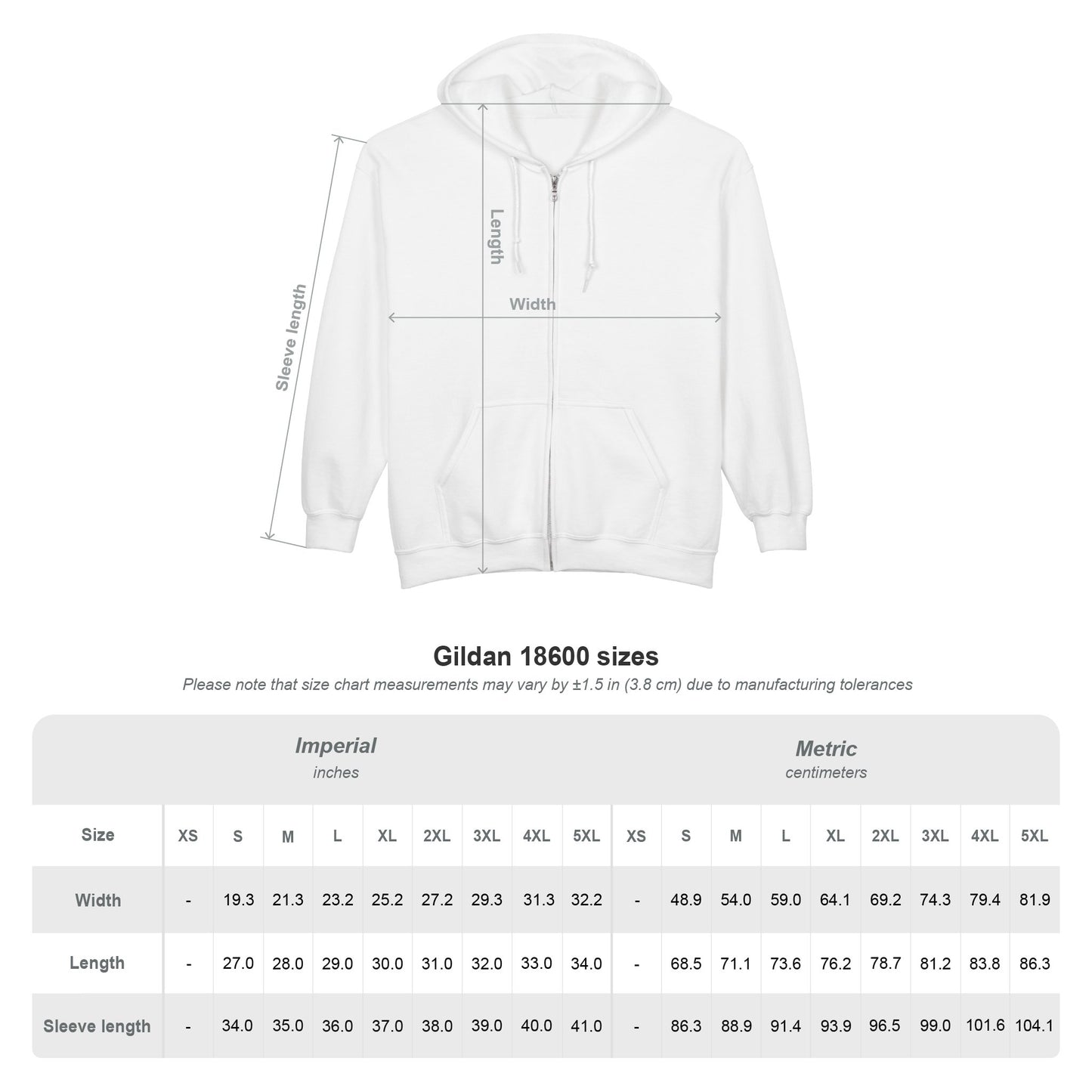 Arc Raiders hoodie size chart with measurement guide