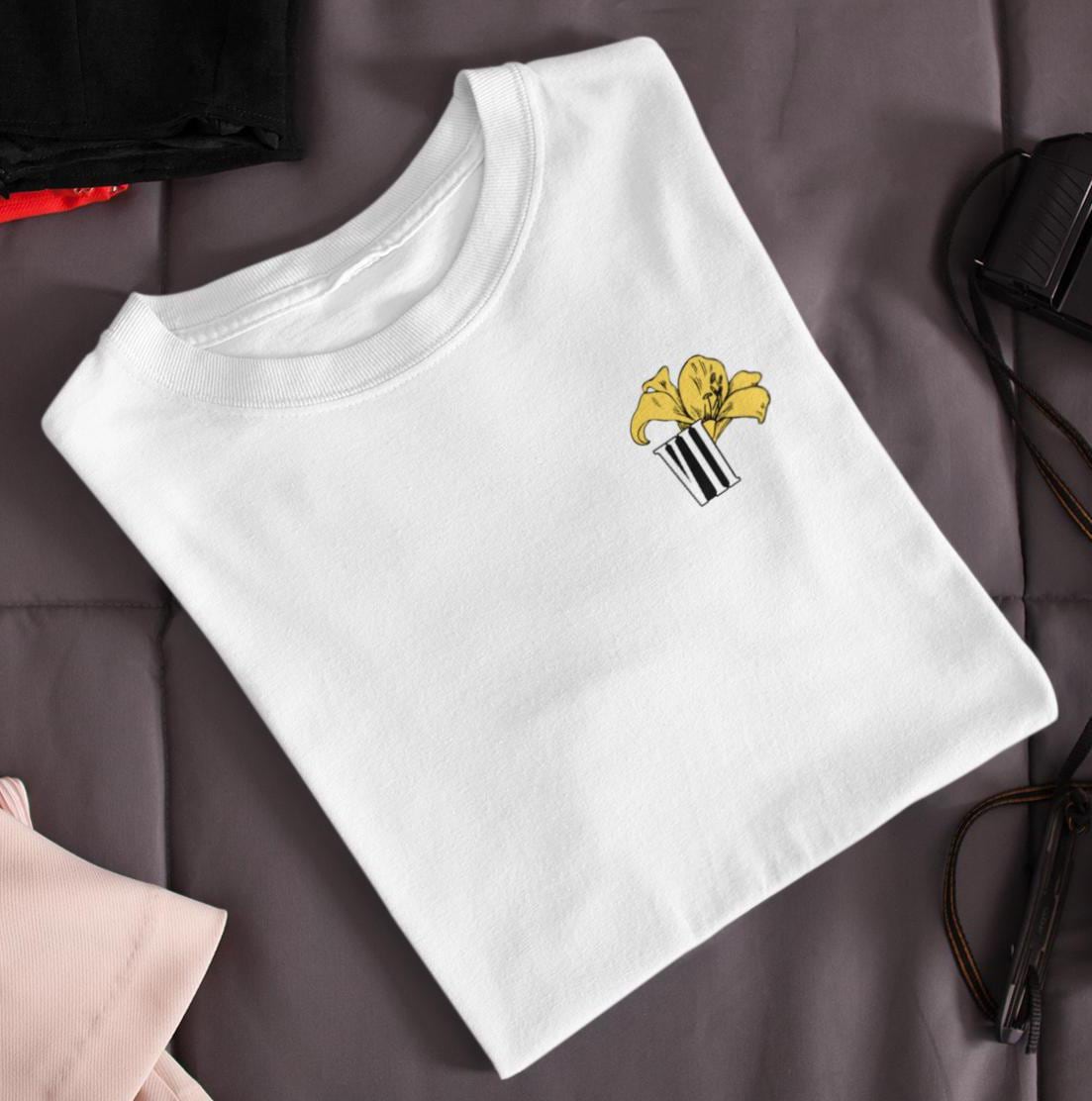 Final Fantasy Aerith Lily Flower White Shirt Flat Lay