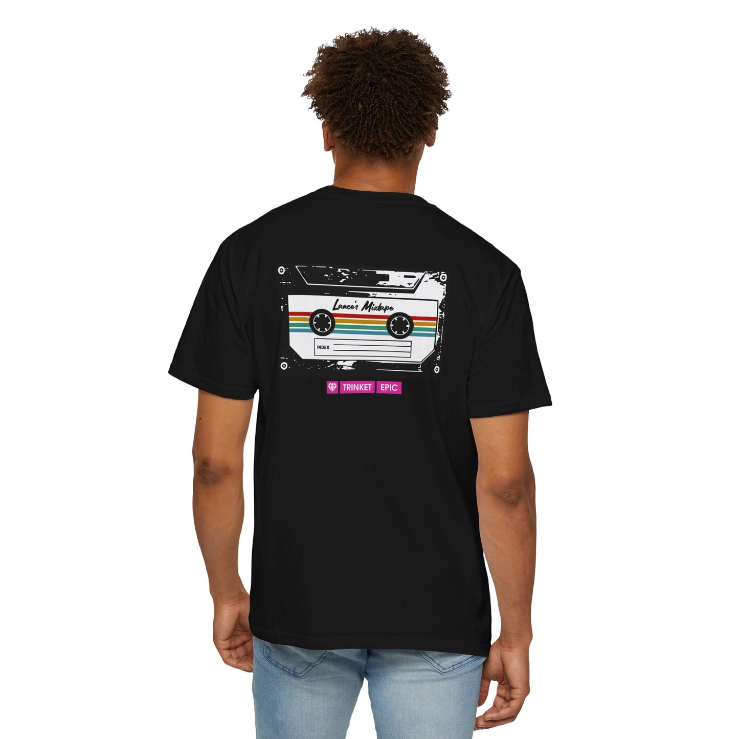 High-resolution detail of cassette design on black Arc Raiders shirt