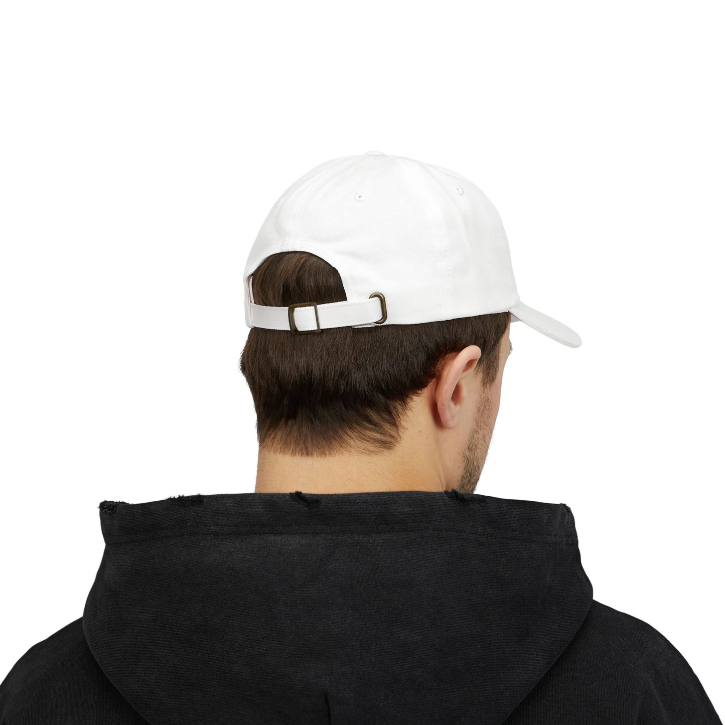 Rear angle of white Epic Loot gaming cap displaying adjustable fit