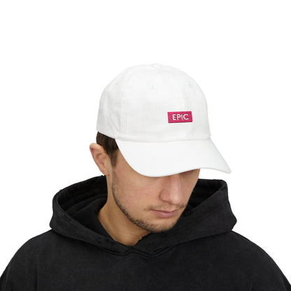 Model wearing white Arc Raiders Epic Loot hat with embroidered front design