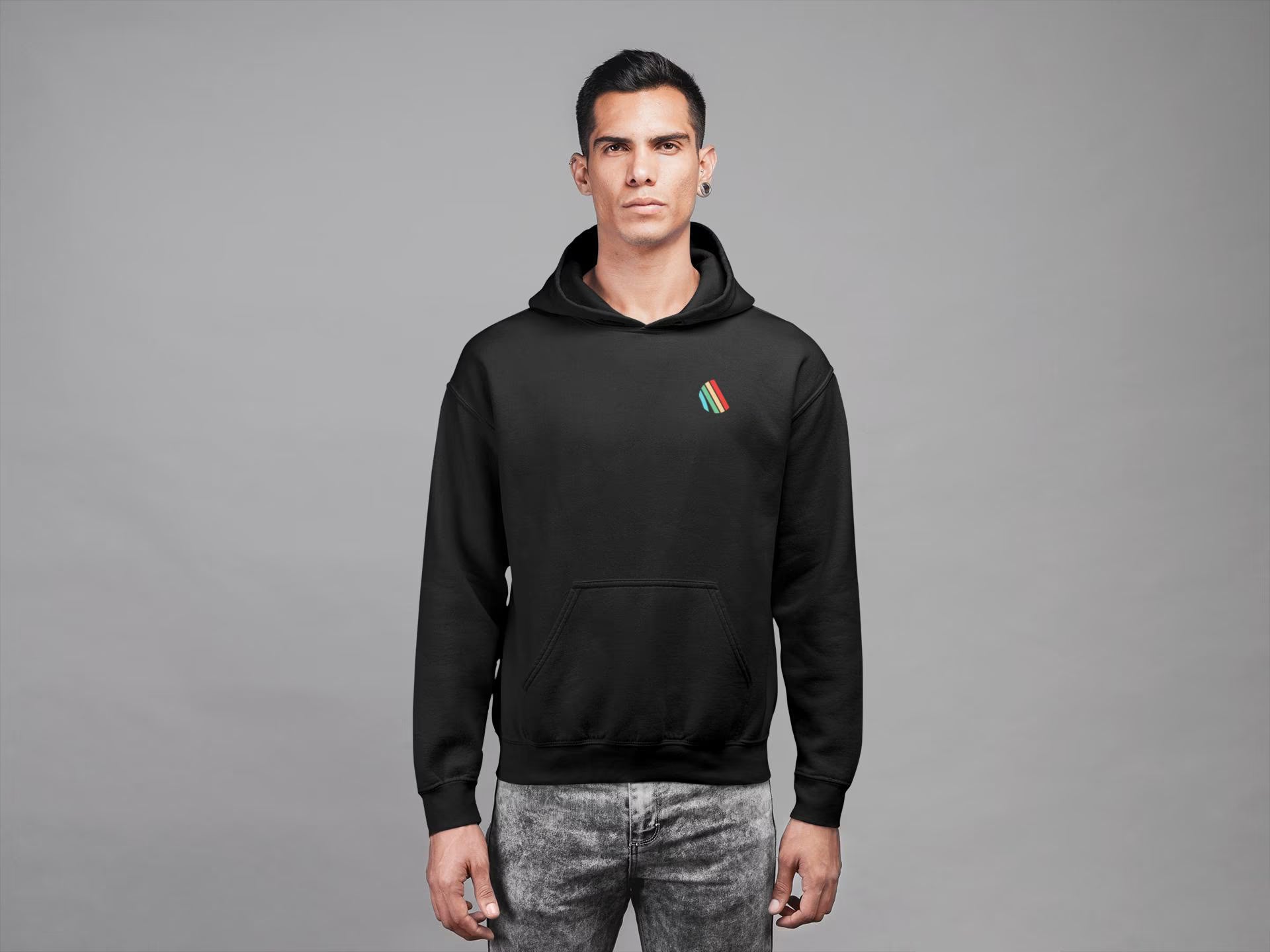 Black Arc Raiders hoodie shown on model with front logo graphic