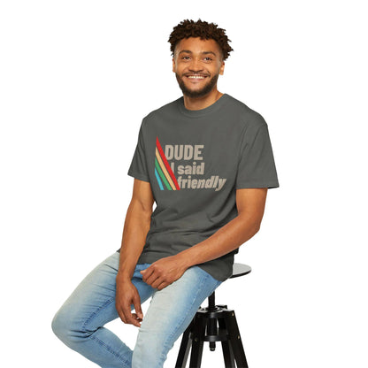 Studio mockup of pepper gray Arc Raiders tee showing front artwork