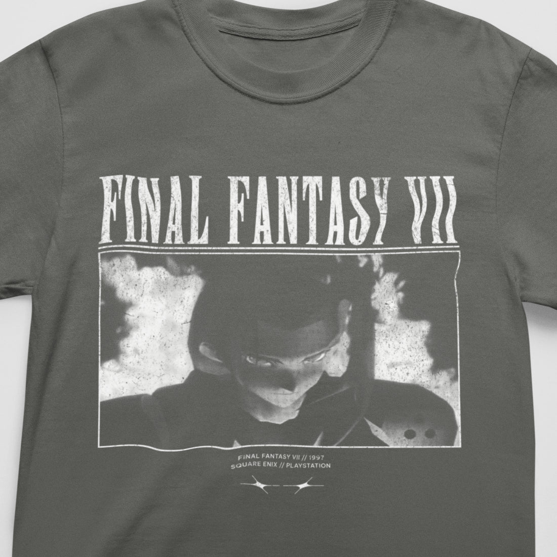 Final Fantasy VII Sephiroth Nibelheim scene pepper gray retro t-shirt front view
