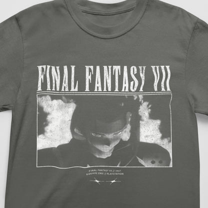 Final Fantasy VII Sephiroth Nibelheim scene pepper gray retro t-shirt front view
